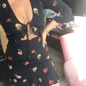 Front tie black mini dress